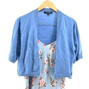 Vtg Chadwicks of Boston Blue Floral Maxi Dress Matching Cardigan Set Sz 16T 90s